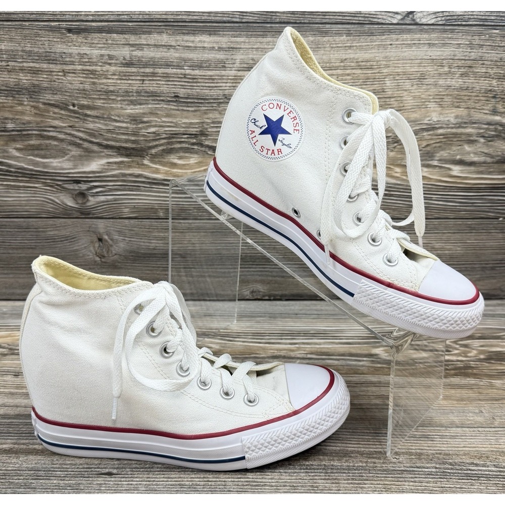 Converse All Star Wedge Platform Shoes Women Sz 7 White Sneakers High Tops